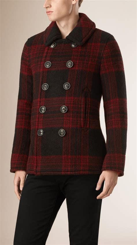 burberry mens red pea coat|burberry wool pea coats men's.